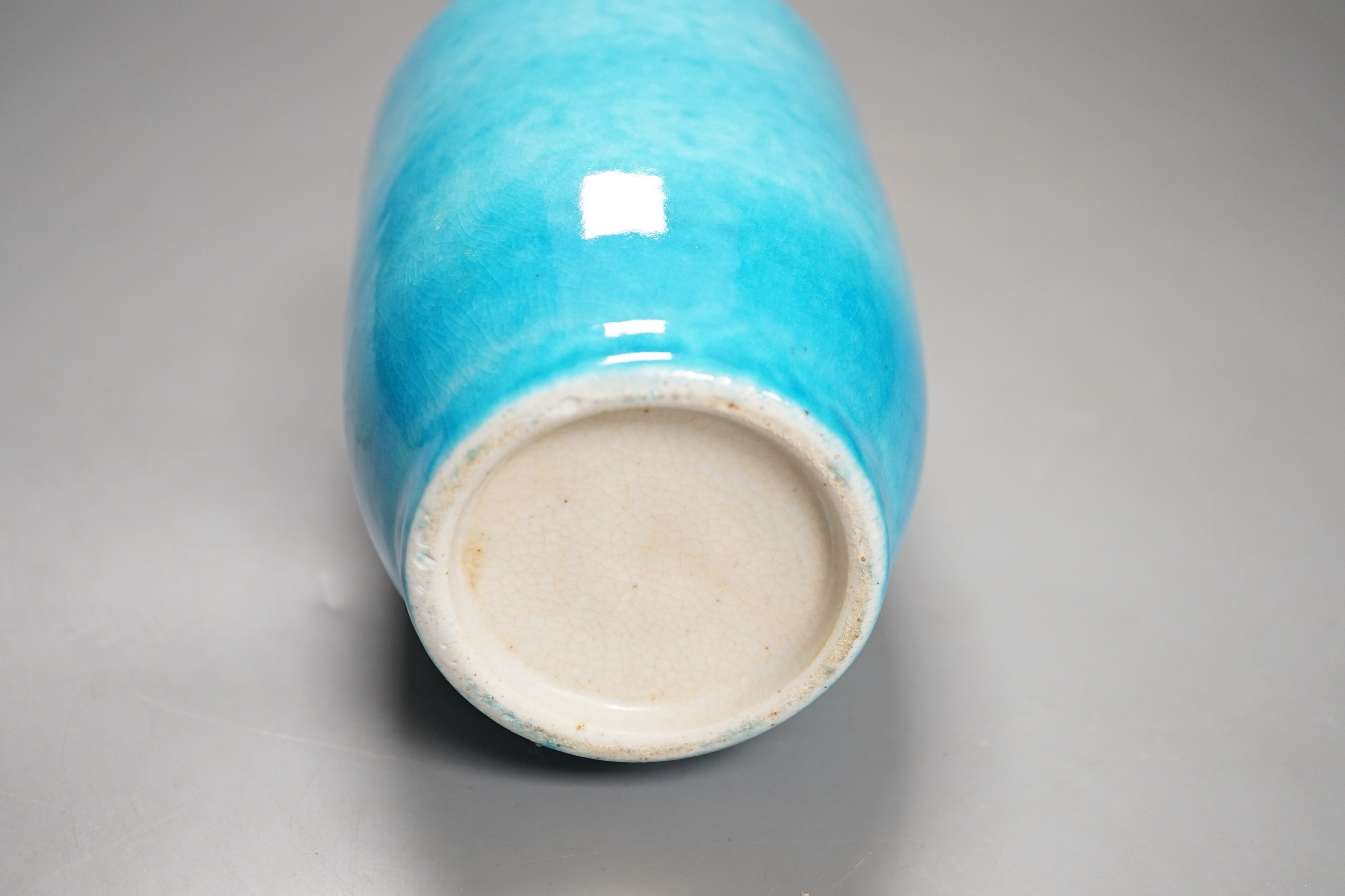 A Chinese turquoise glazed vase 22cm, with a fine crackle to the exterior glaze
